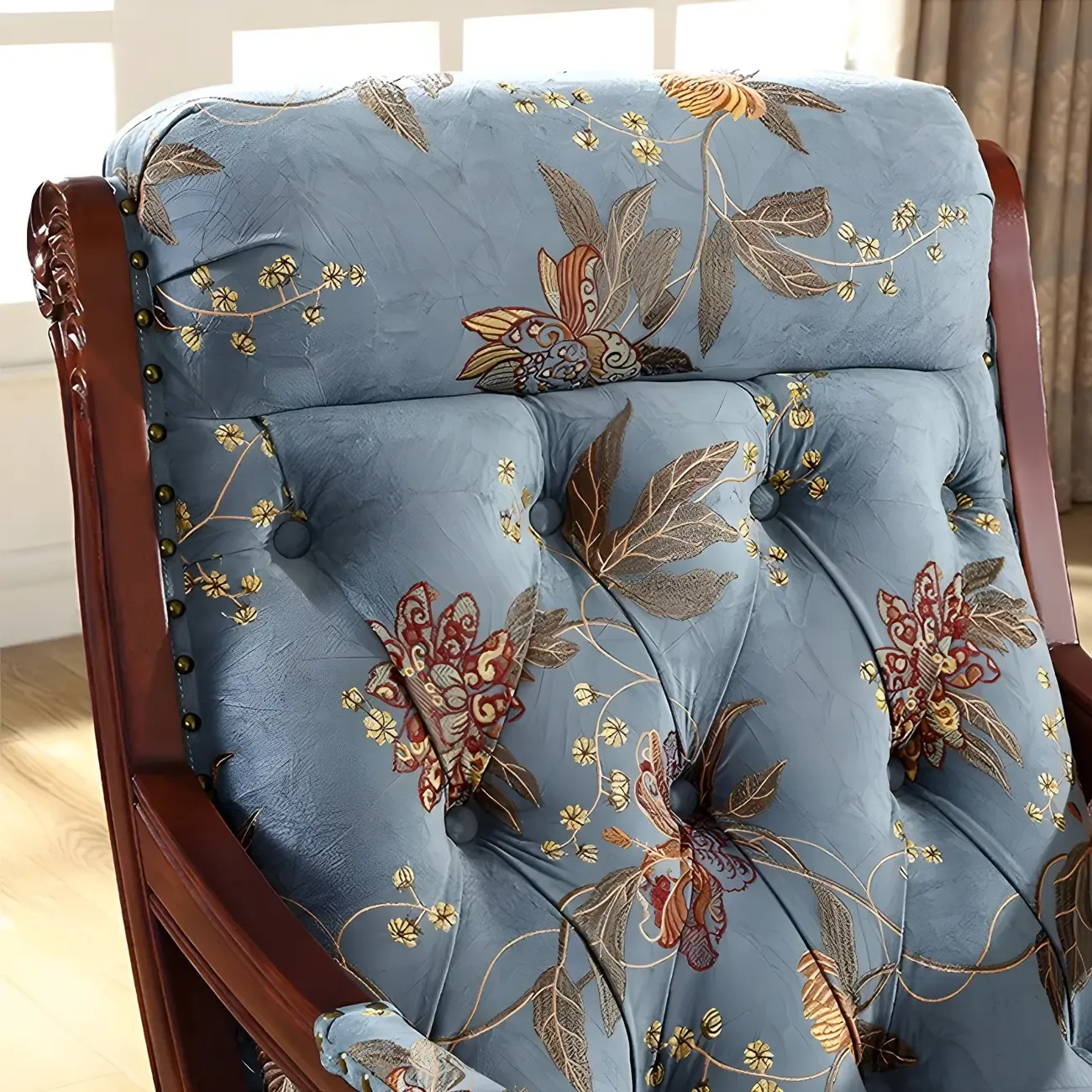 Vintage Upholstered Rocking Chair with Ottoman for Living Room Image - 6