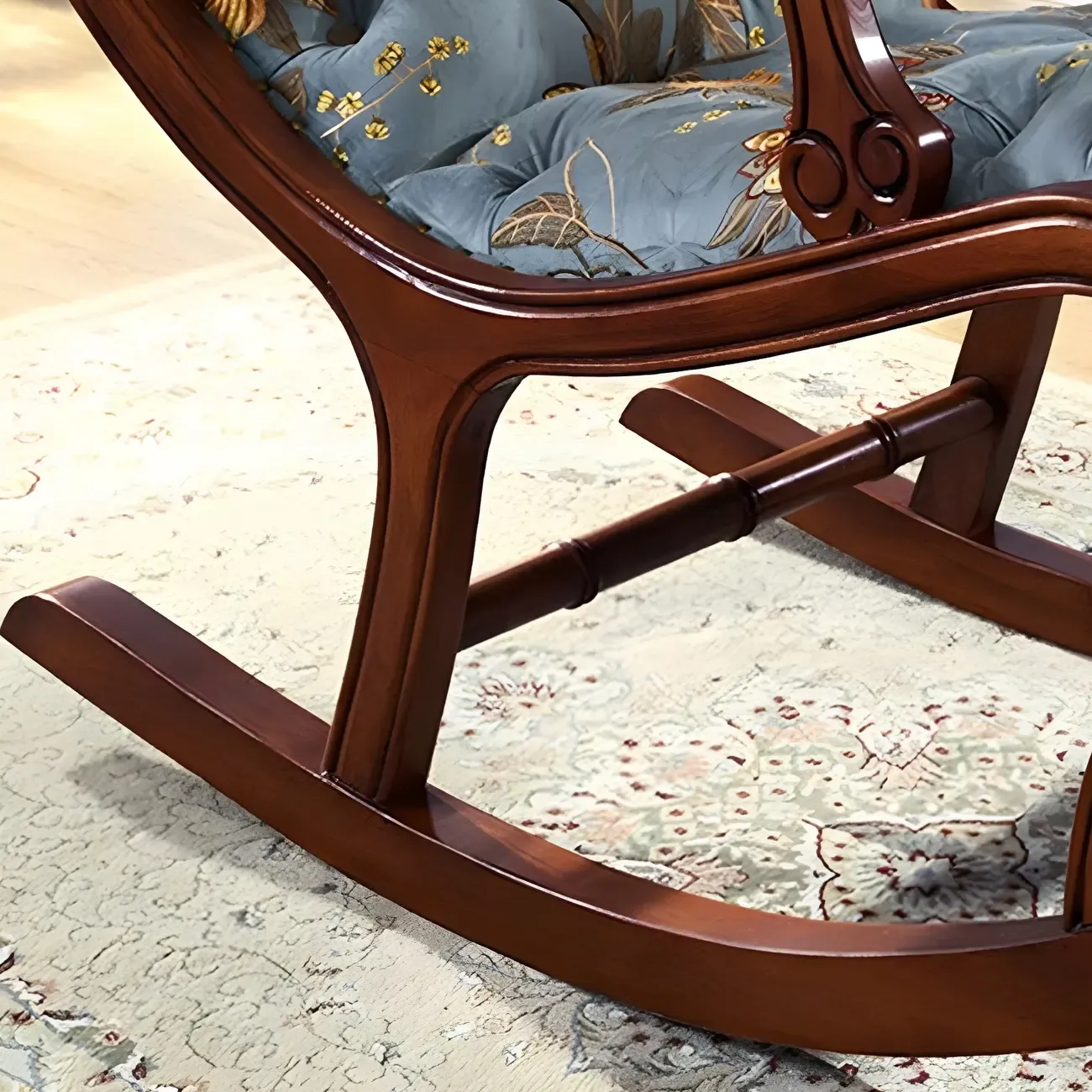Vintage Upholstered Rocking Chair with Ottoman for Living Room Image - 7