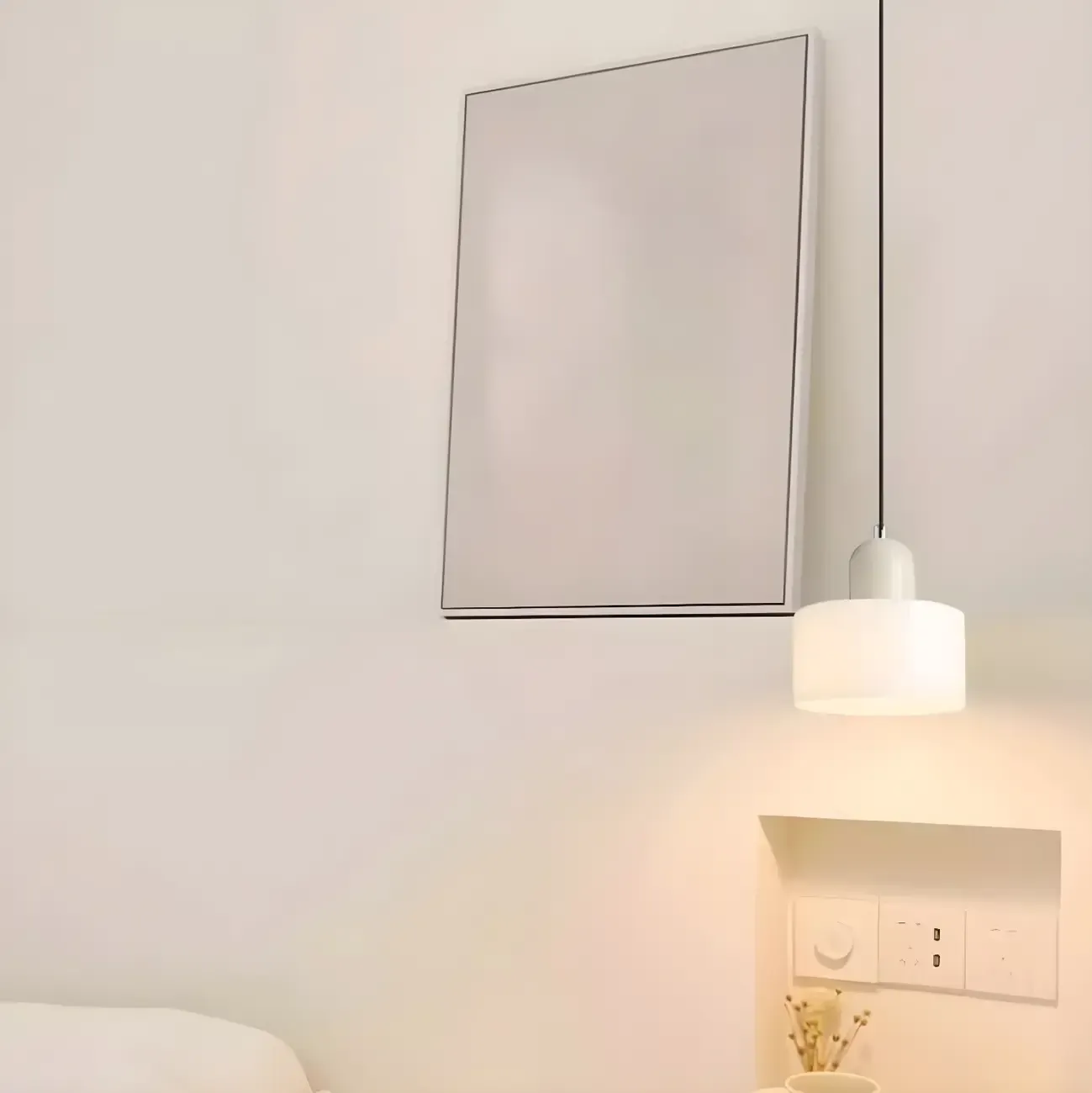 Cream Small Pendant Light with Glass Shade for Bedroom Image - 15