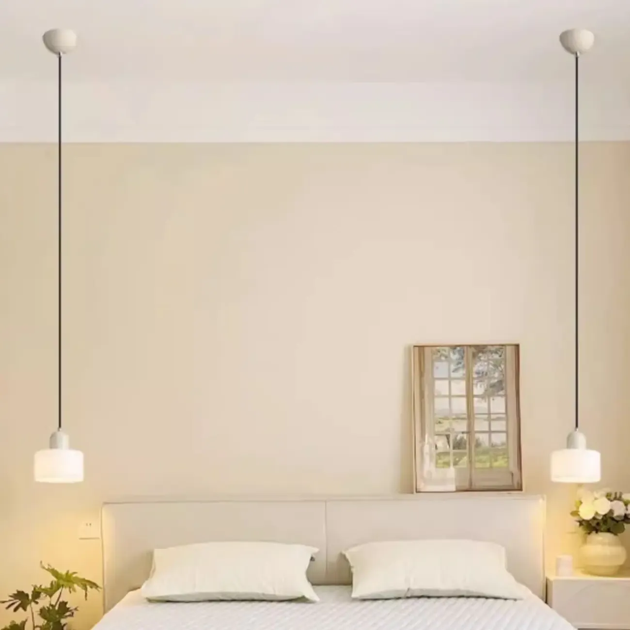 Cream Small Pendant Light with Glass Shade for Bedroom Image - 16