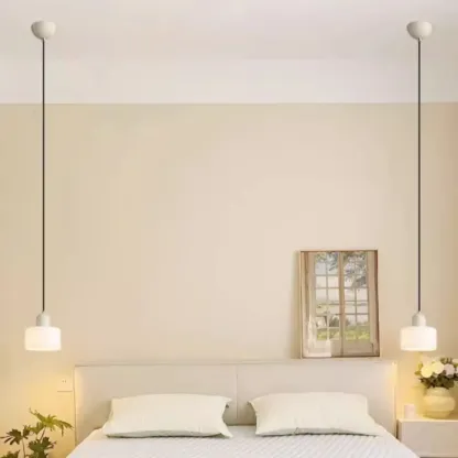 Cream Small Pendant Light with Glass Shade for Bedroom Image - 16