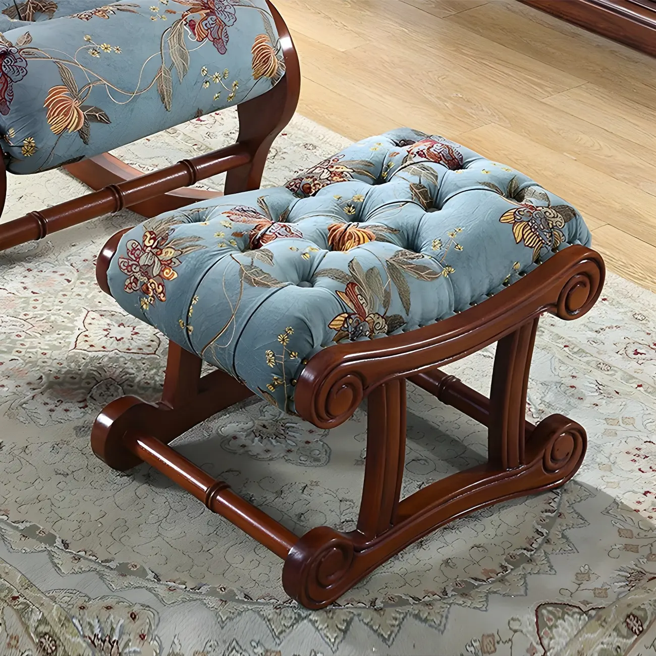 Vintage Upholstered Rocking Chair with Ottoman for Living Room Image - 9 | homeyfad
