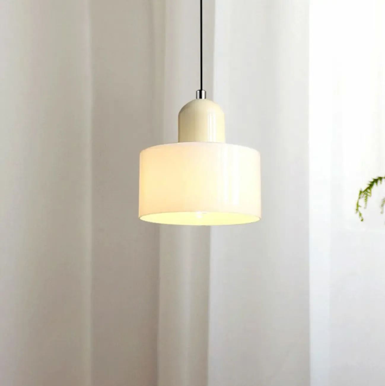 Cream Small Pendant Light with Glass Shade for Bedroom Image - 17
