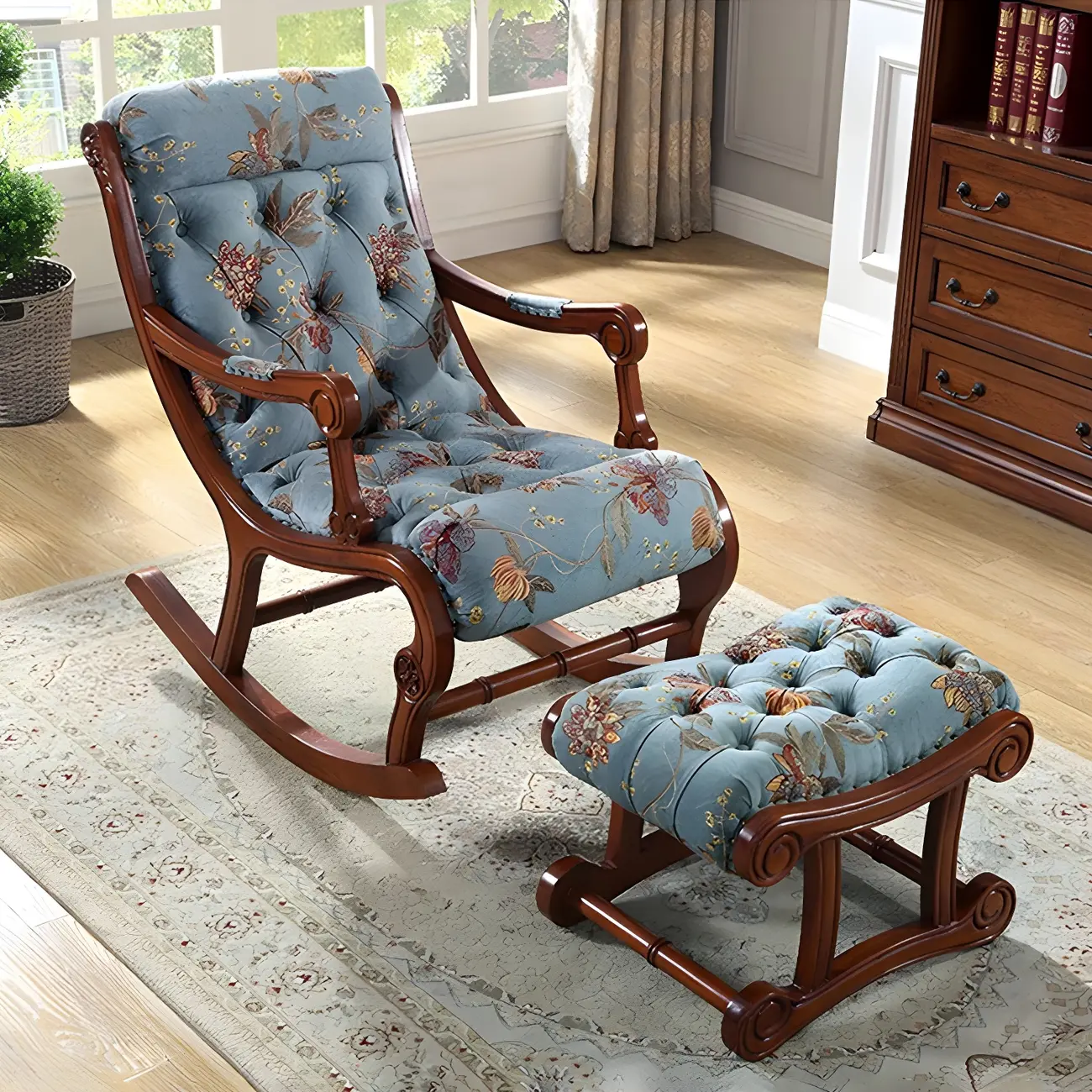 Vintage Upholstered Rocking Chair with Ottoman for Living Room Image - 10 | homeyfad