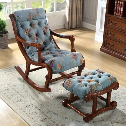Vintage Upholstered Rocking Chair with Ottoman for Living Room Image - 10