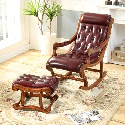 Vintage Upholstered Rocking Chair with Ottoman for Living Room Image - 11