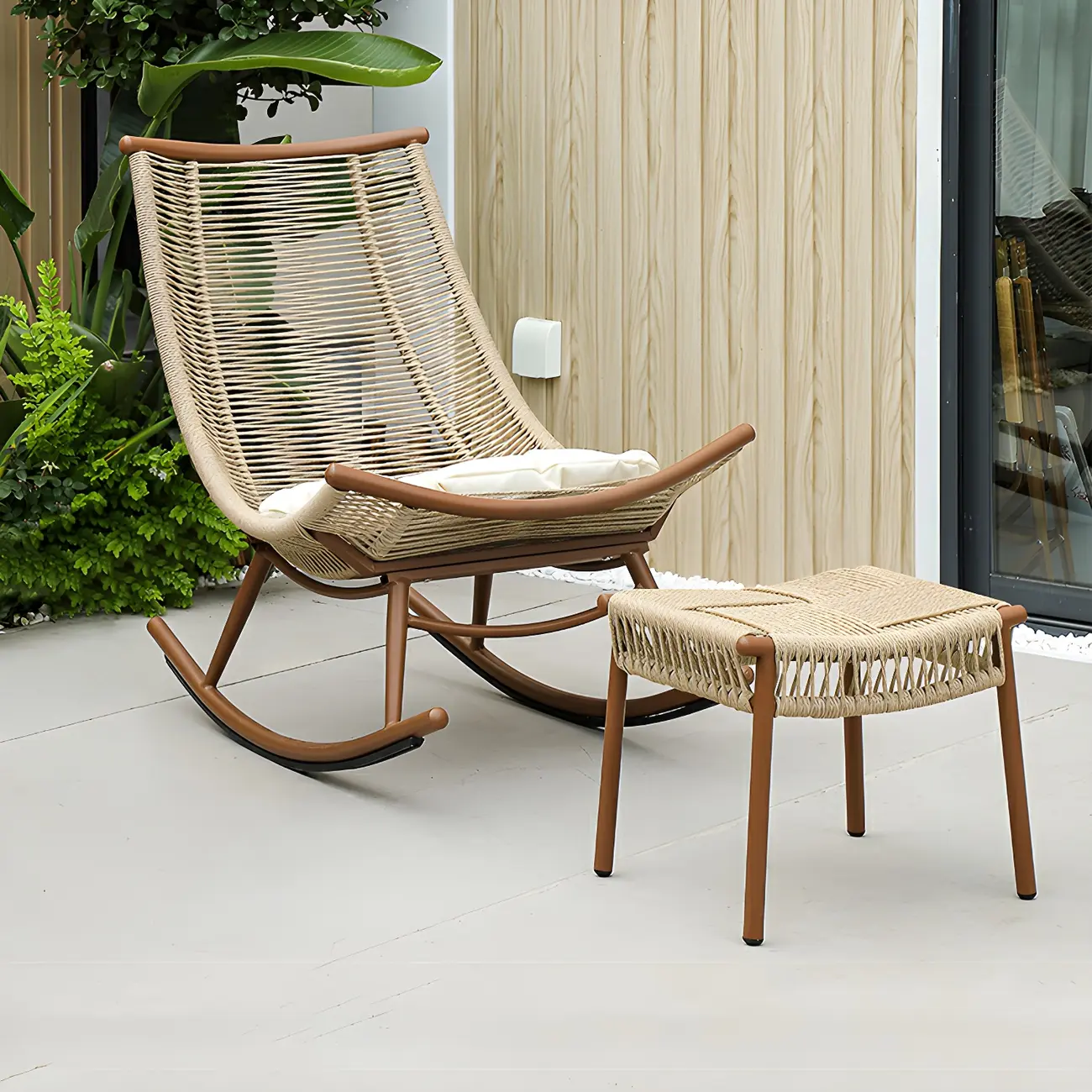 Modern Metal Upholstered Rocking Chair for Porch or Patio Image - 2 | homeyfad