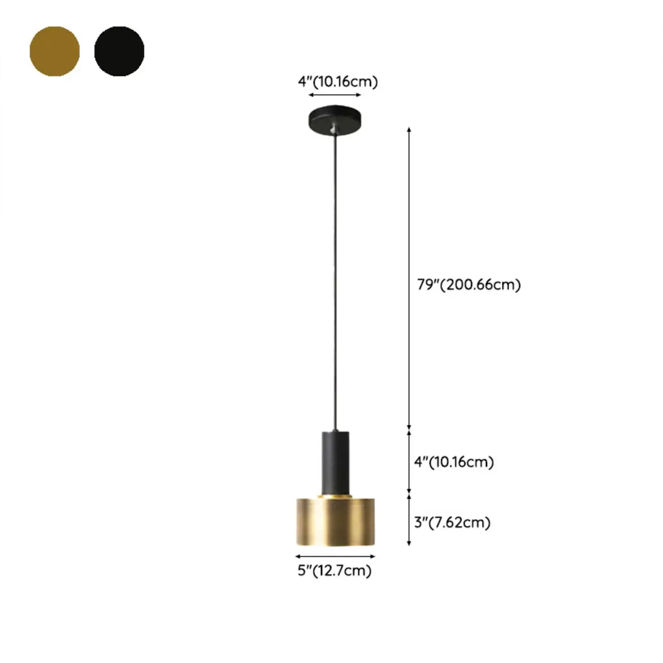 Golden Black Metal Pendant Light for Bedside with Long Line #size