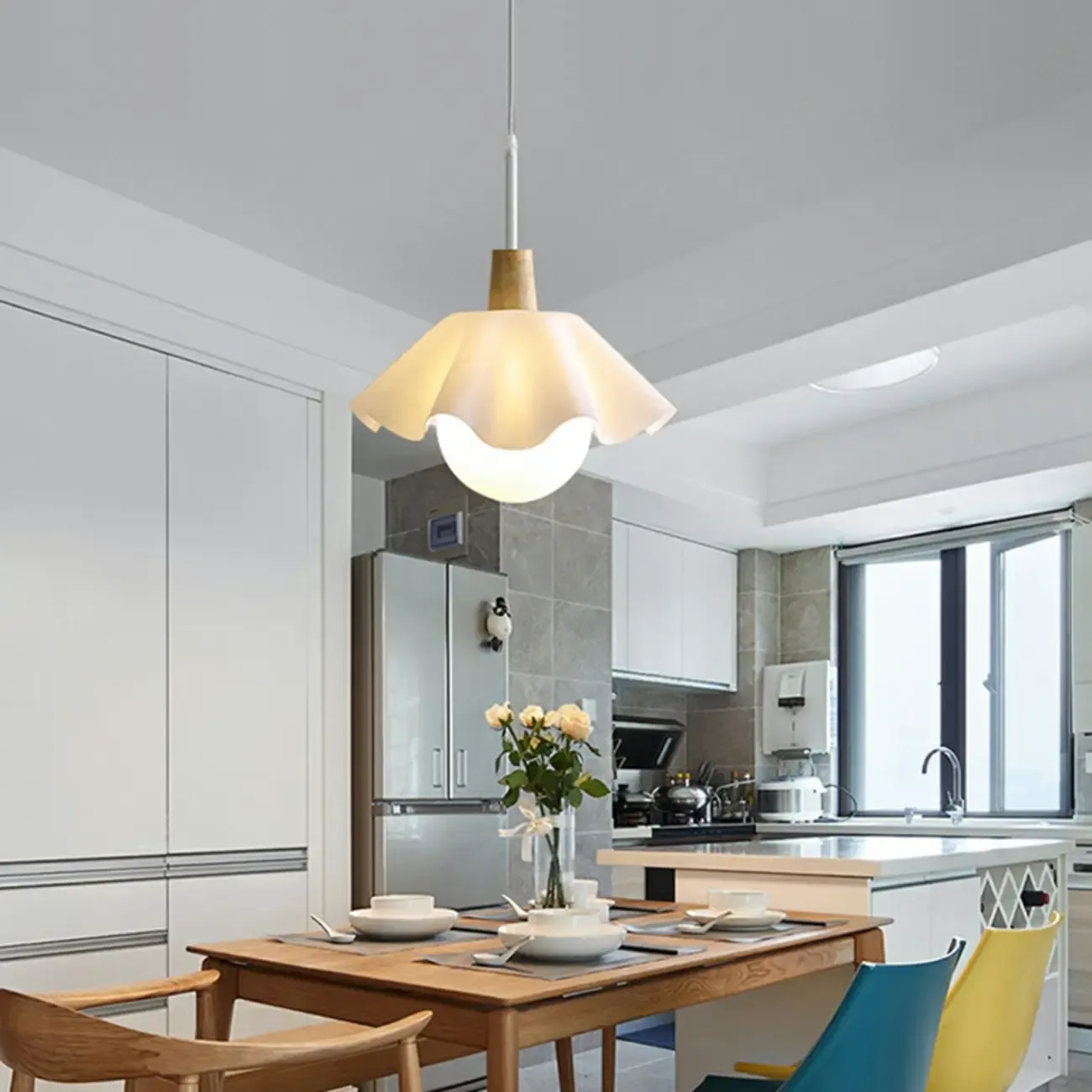 Modern White Acrylic Floral LED Pendant Light for Living Room Image - 3