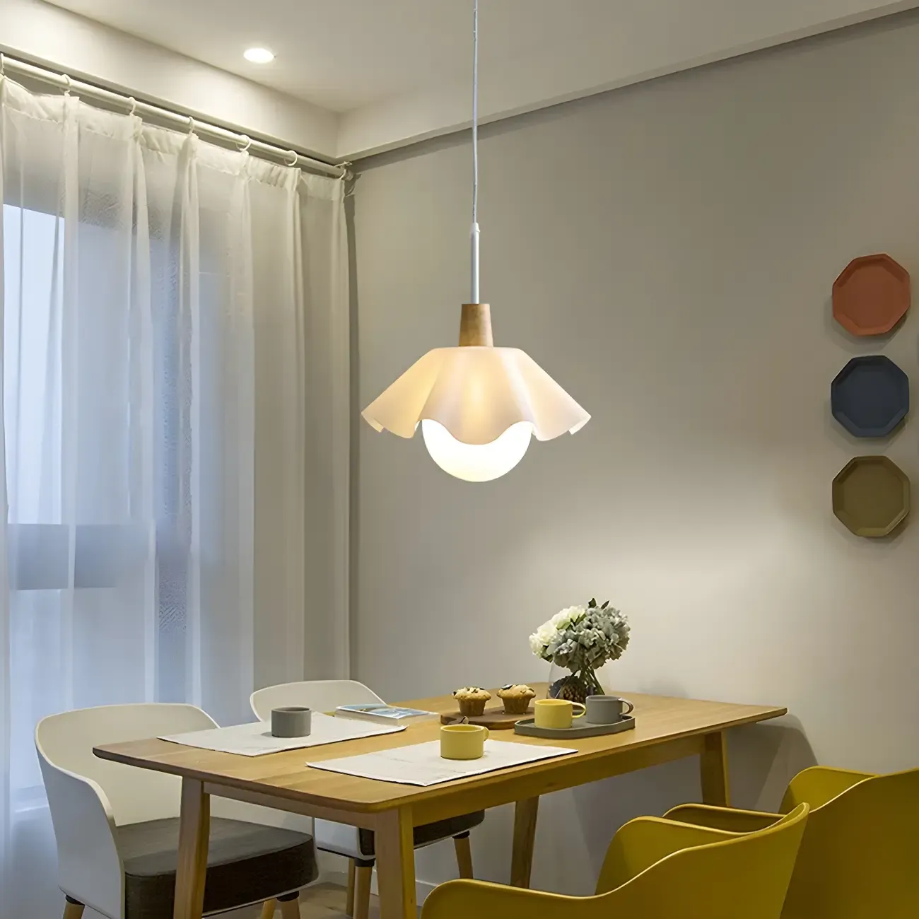 Modern White Acrylic Floral LED Pendant Light for Living Room Image - 4