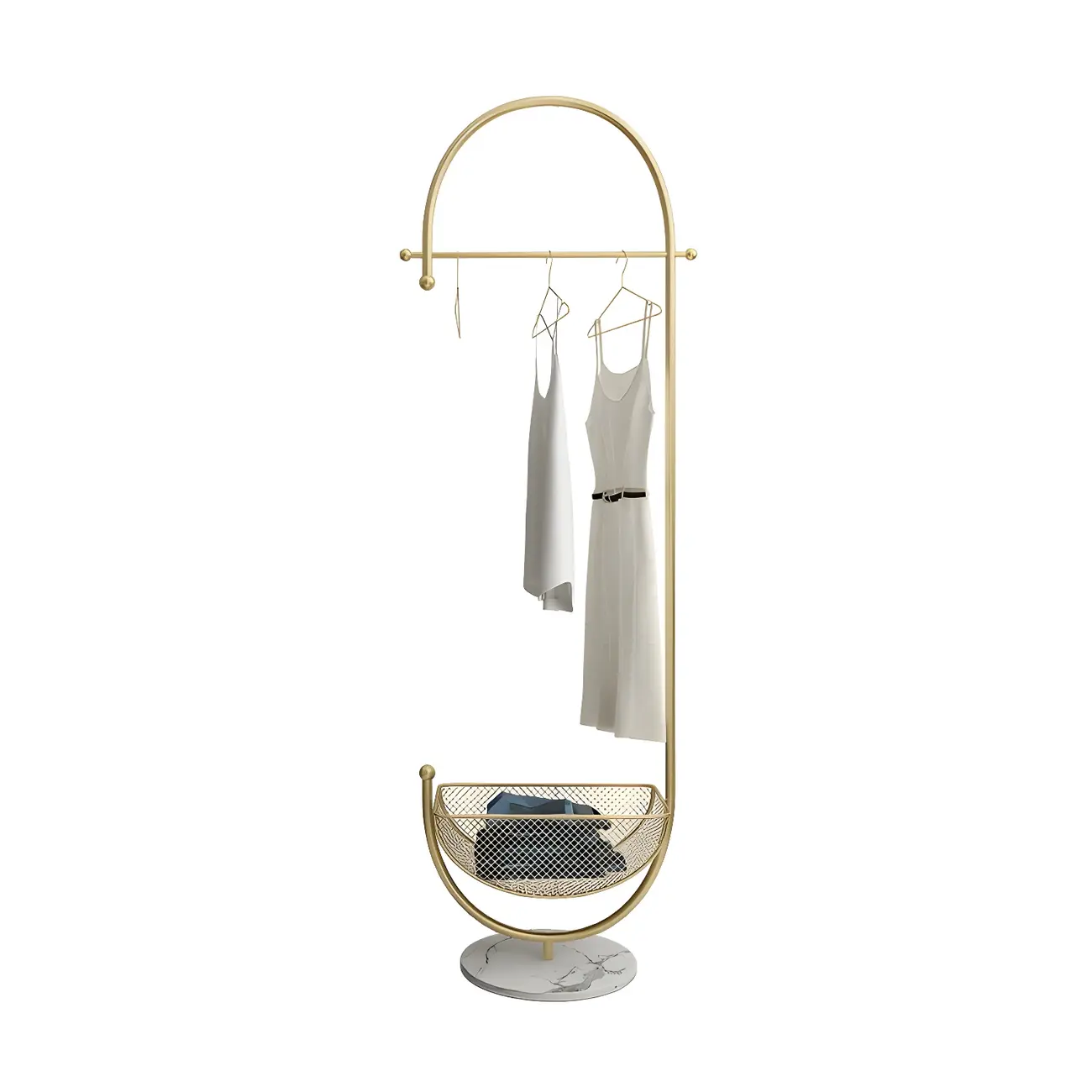 Curved Metal Coat Rack with Storage and Hooks Image - 2 | homeyfad