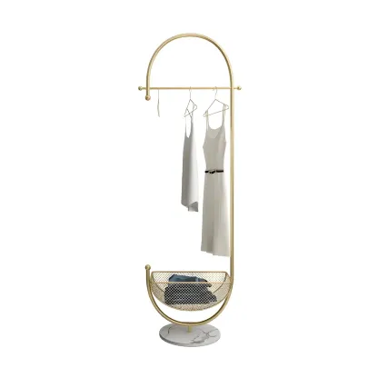 Curved Metal Coat Rack with Storage and Hooks Image - 2