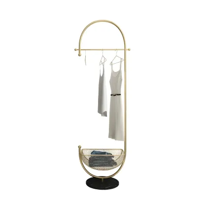 Curved Metal Coat Rack with Storage and Hooks Image - 3