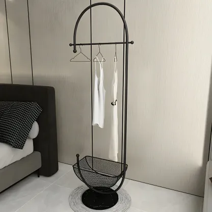 Curved Metal Coat Rack with Storage and Hooks Image - 4