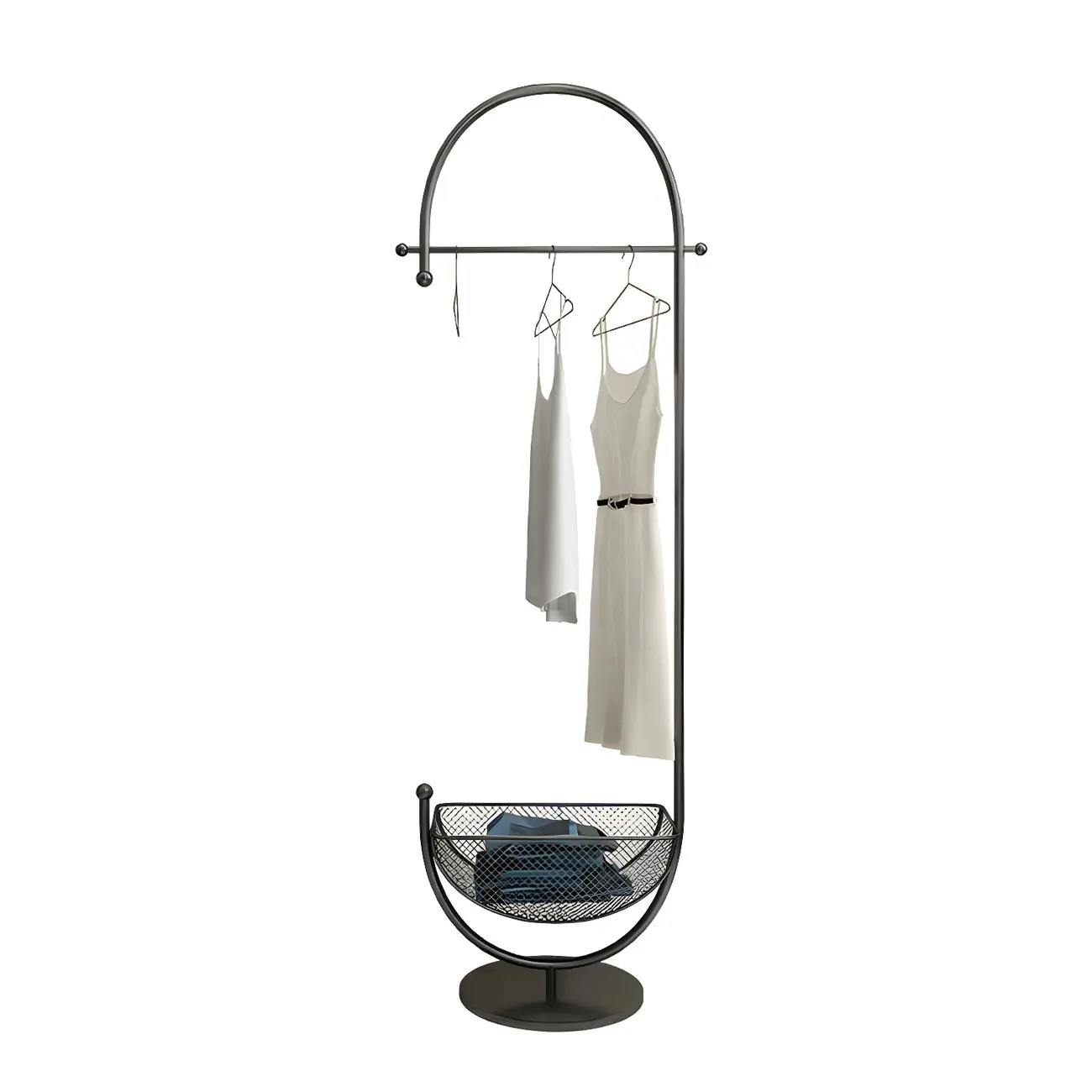 Curved Metal Coat Rack with Storage and Hooks Image - 7 | homeyfad
