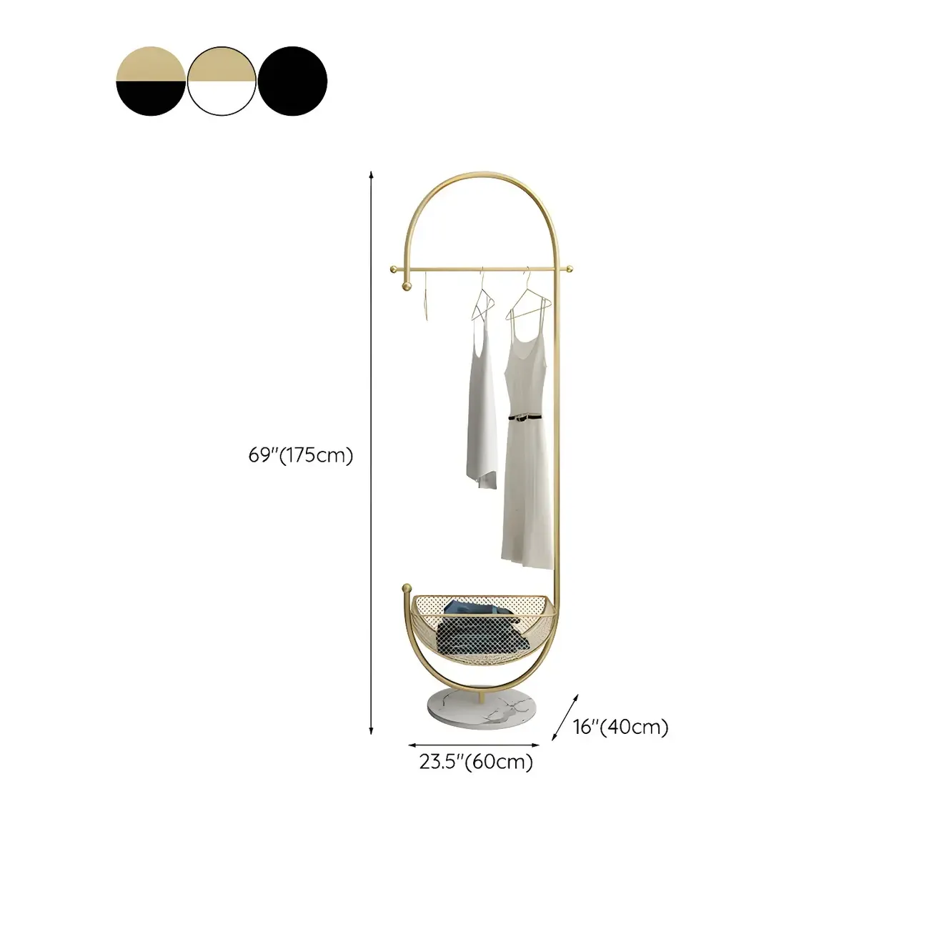 Curved Metal Coat Rack with Storage and Hooks #size