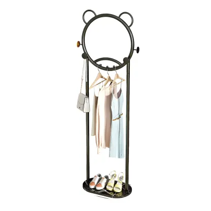 Elegant Metal Coat Rack with Hooks and Basket Image - 2