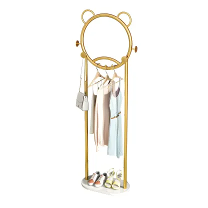 Elegant Metal Coat Rack with Hooks and Basket Image - 3
