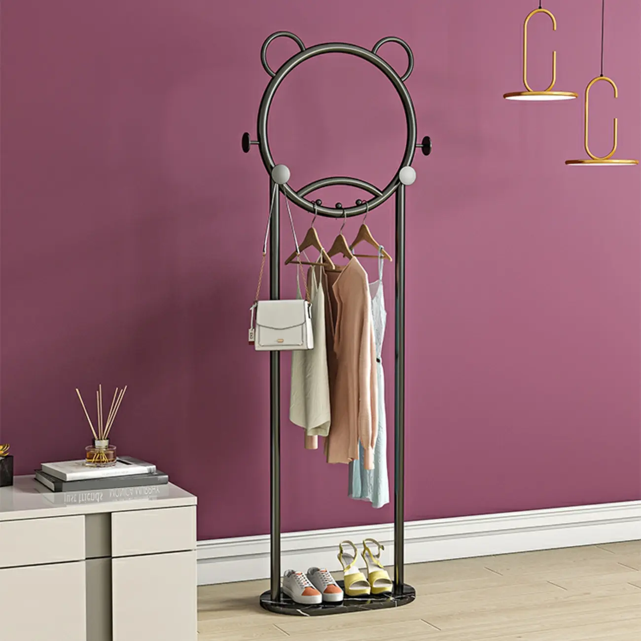 Elegant Metal Coat Rack with Hooks and Basket Image - 6 | homeyfad