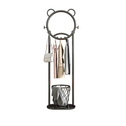 Elegant Metal Coat Rack with Hooks and Basket Image - 7