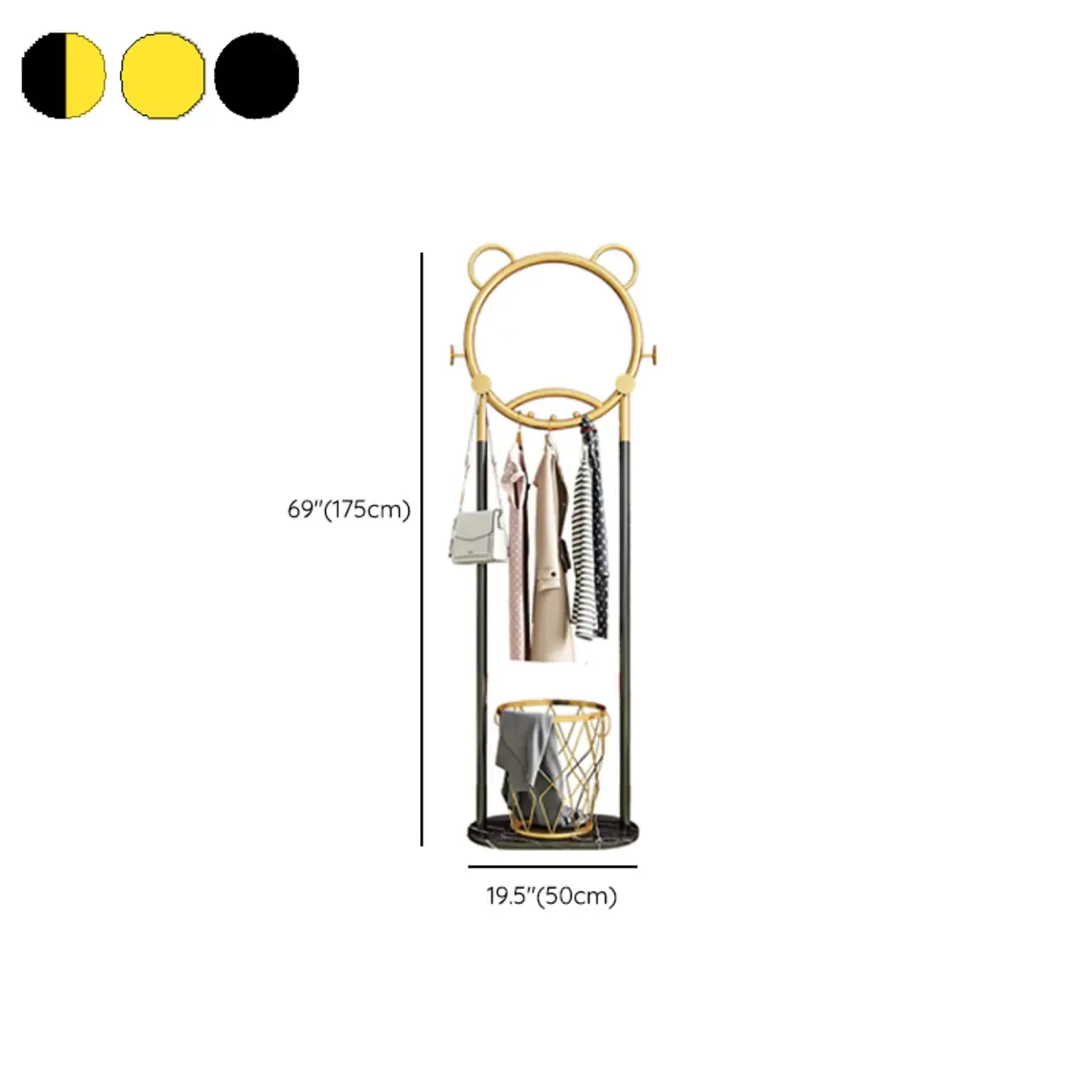 Elegant Metal Coat Rack with Hooks and Basket #size