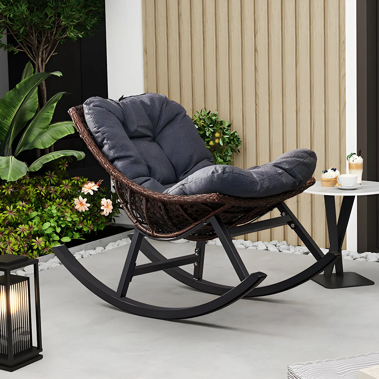 Metal Armless Rocking Chair for Porch with Removable Cushion Image - 1 | homeyfad