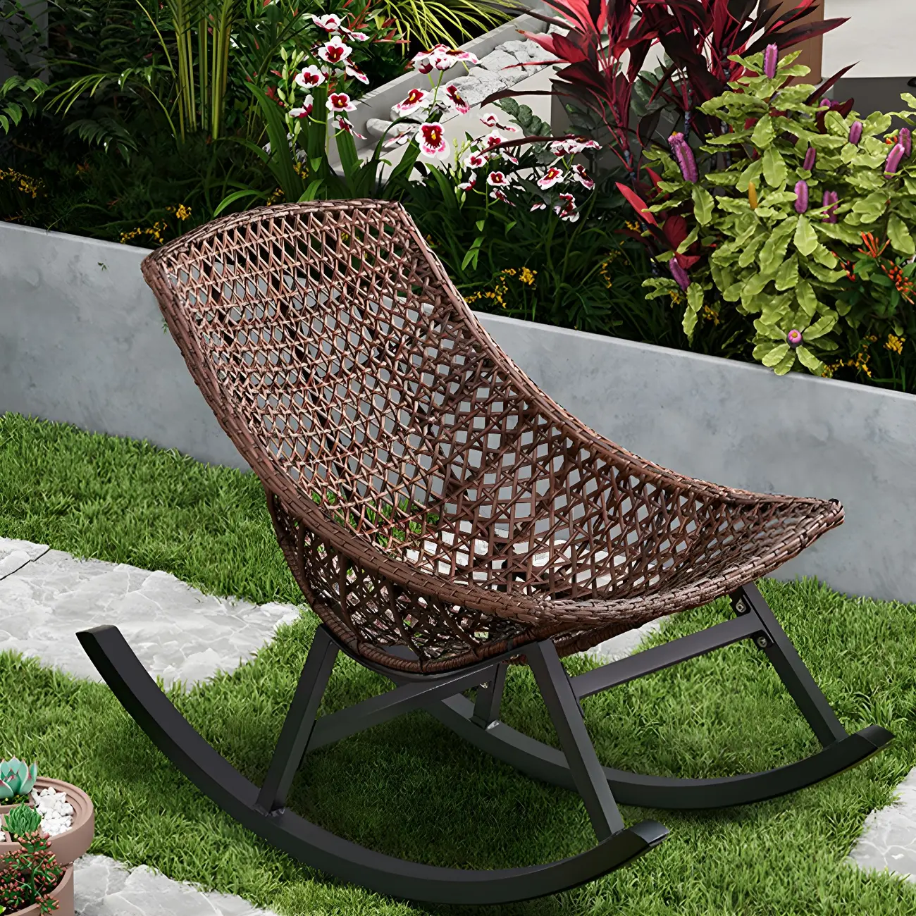 Metal Armless Rocking Chair for Porch with Removable Cushion Image - 2 | homeyfad
