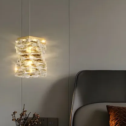 Designer Rectangle Crystal LED Pendant Light for Modern Home Décor Image - 2