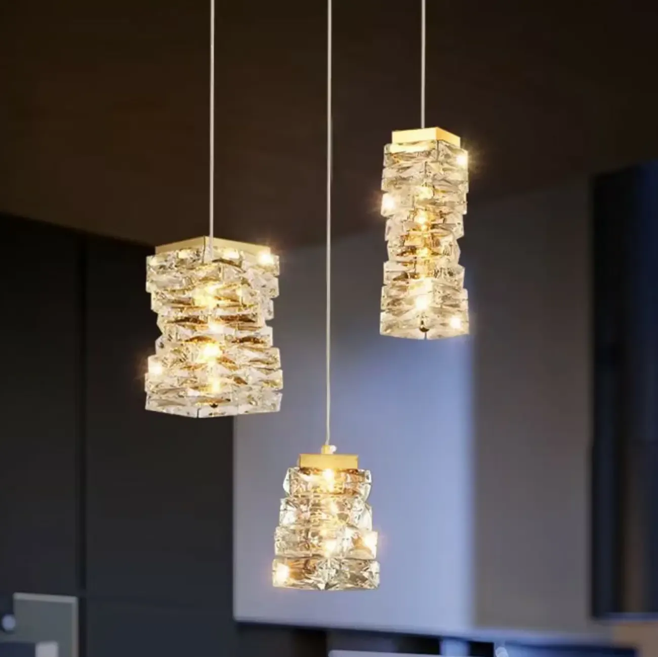 Designer Rectangle Crystal LED Pendant Light for Modern Home Décor Image - 3