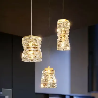 Designer Rectangle Crystal LED Pendant Light for Modern Home Décor Image - 3