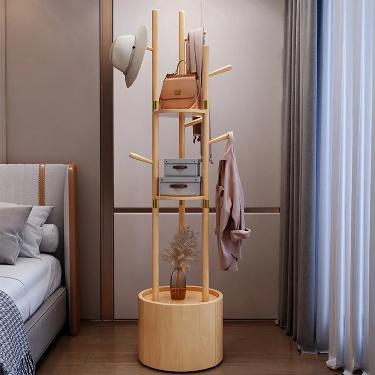 Modern Wooden Coat Rack with Hooks and Drawer Image - 8 | homeyfad