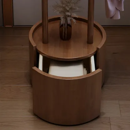 Modern Wooden Coat Rack with Hooks and Drawer Image - 14