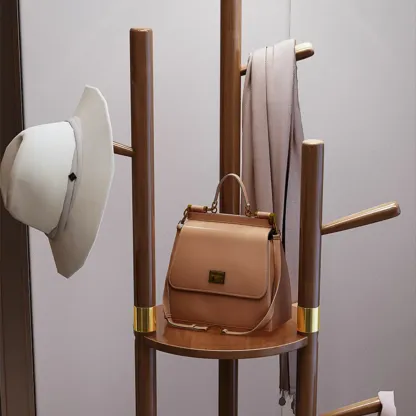 Modern Wooden Coat Rack with Hooks and Drawer Image - 15