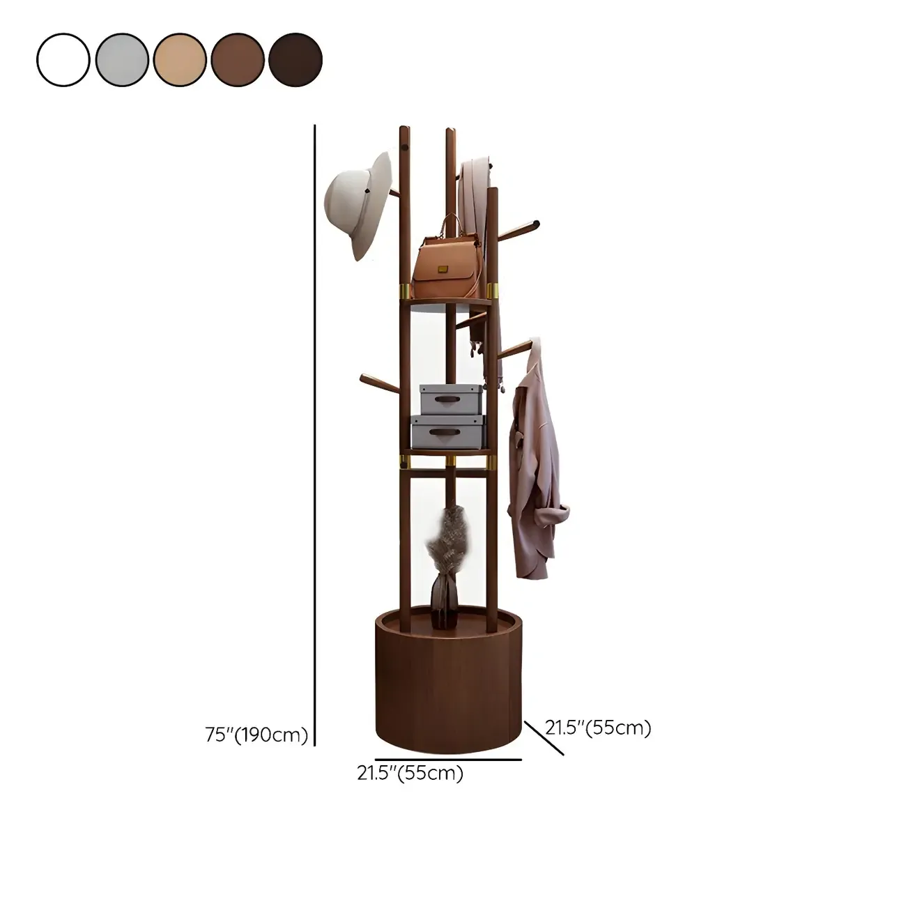 Modern Wooden Coat Rack with Hooks and Drawer #size