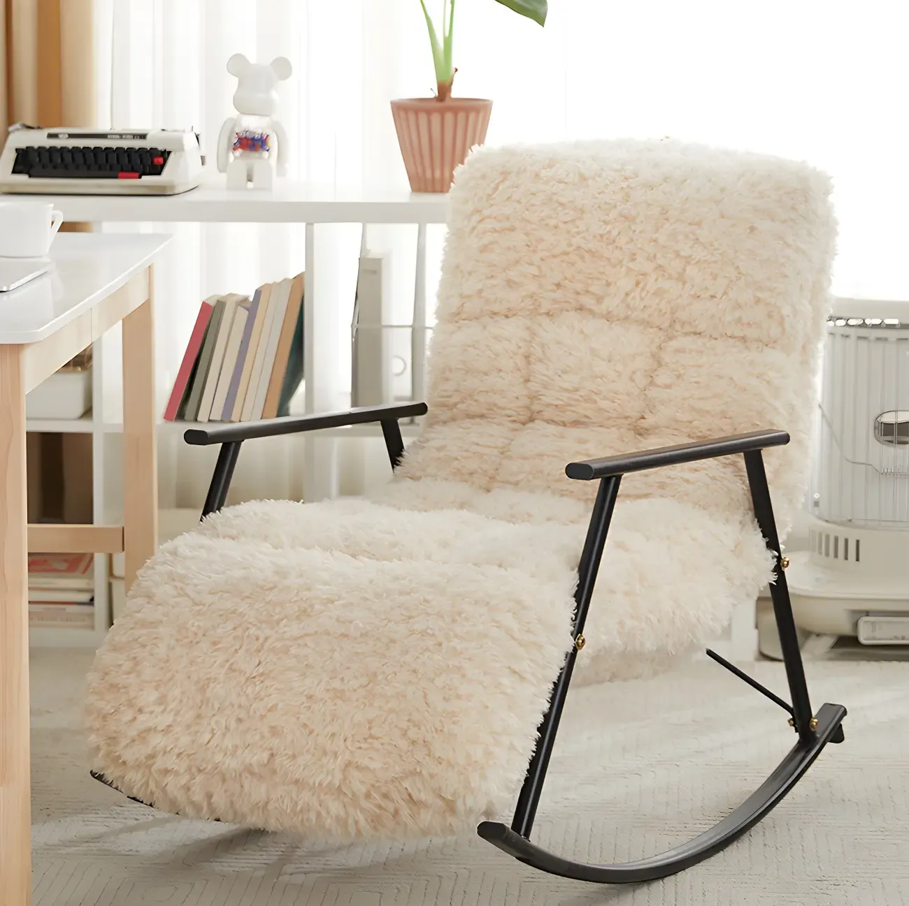 Modern Upholstered Metal Armchair Rocker Recliner for Indoor Image - 2