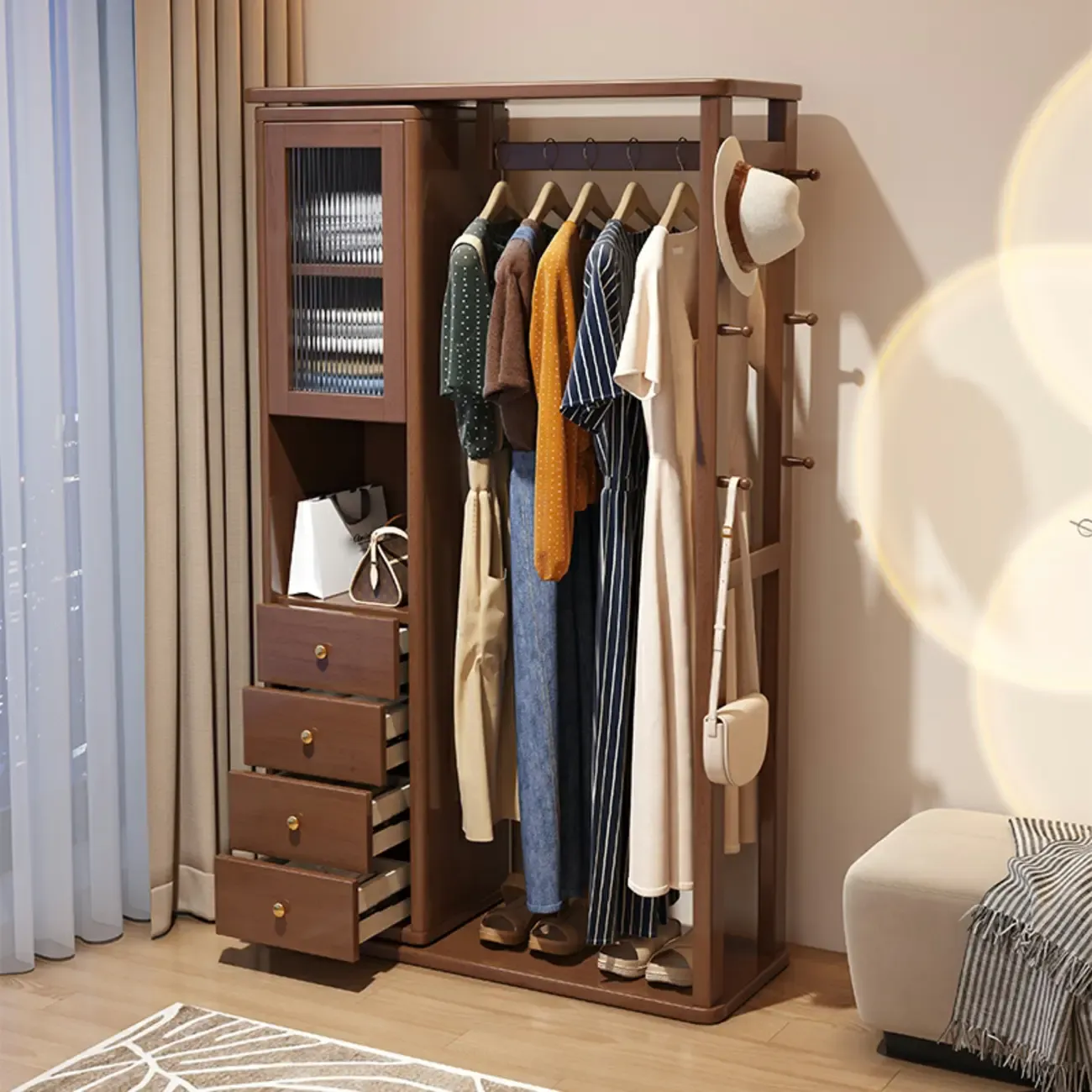 Modern Freestanding Hall Tree with Drawers and Cabinet Image - 1
