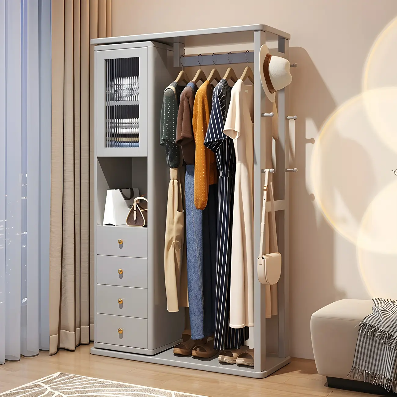 Modern Freestanding Hall Tree with Drawers and Cabinet Image - 2 | homeyfad