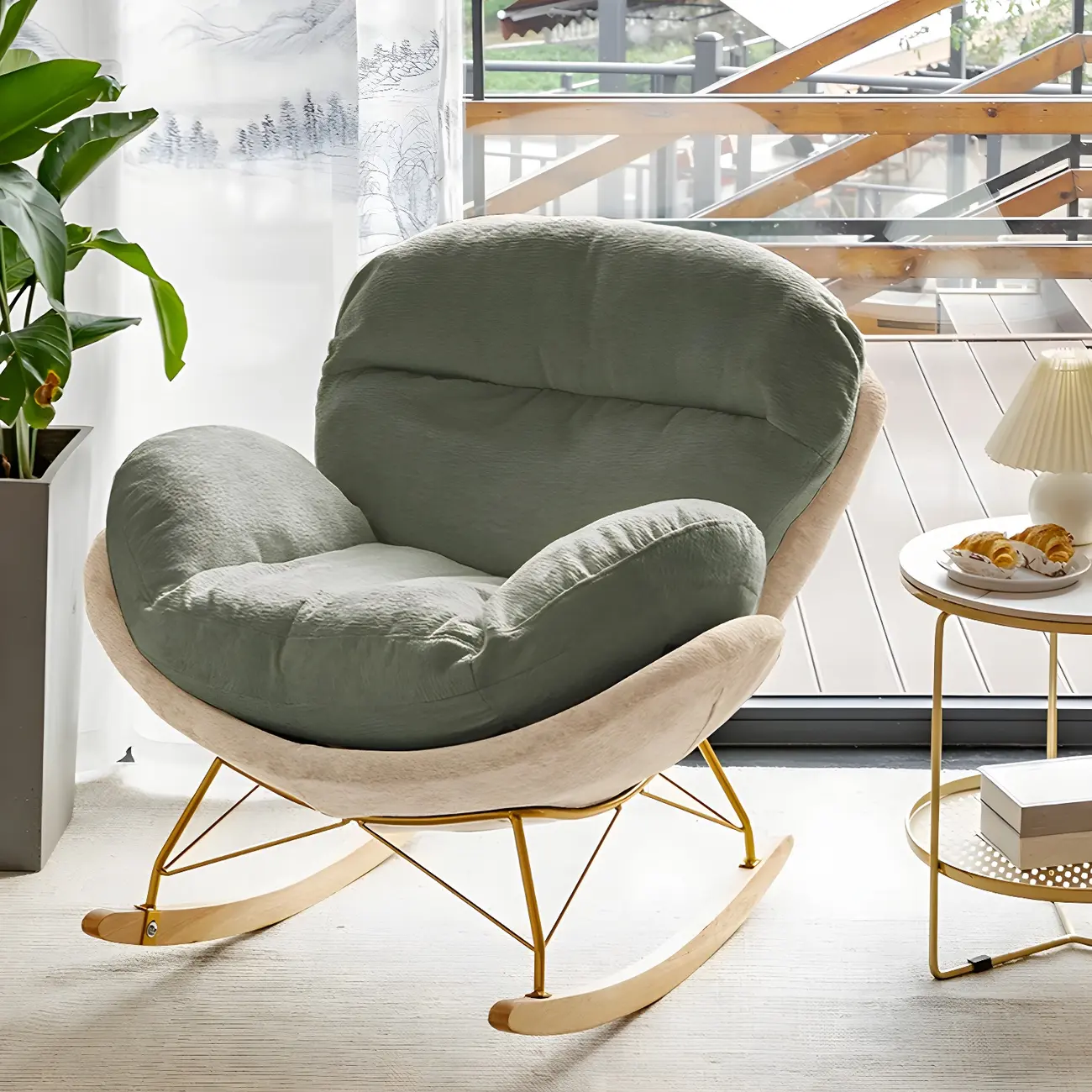 Modern Velvet Upholstered Rocking Chair with Wood Legs Image - 1 | homeyfad