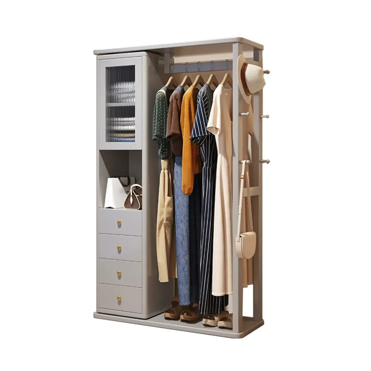 Modern Freestanding Hall Tree with Drawers and Cabinet Image - 6