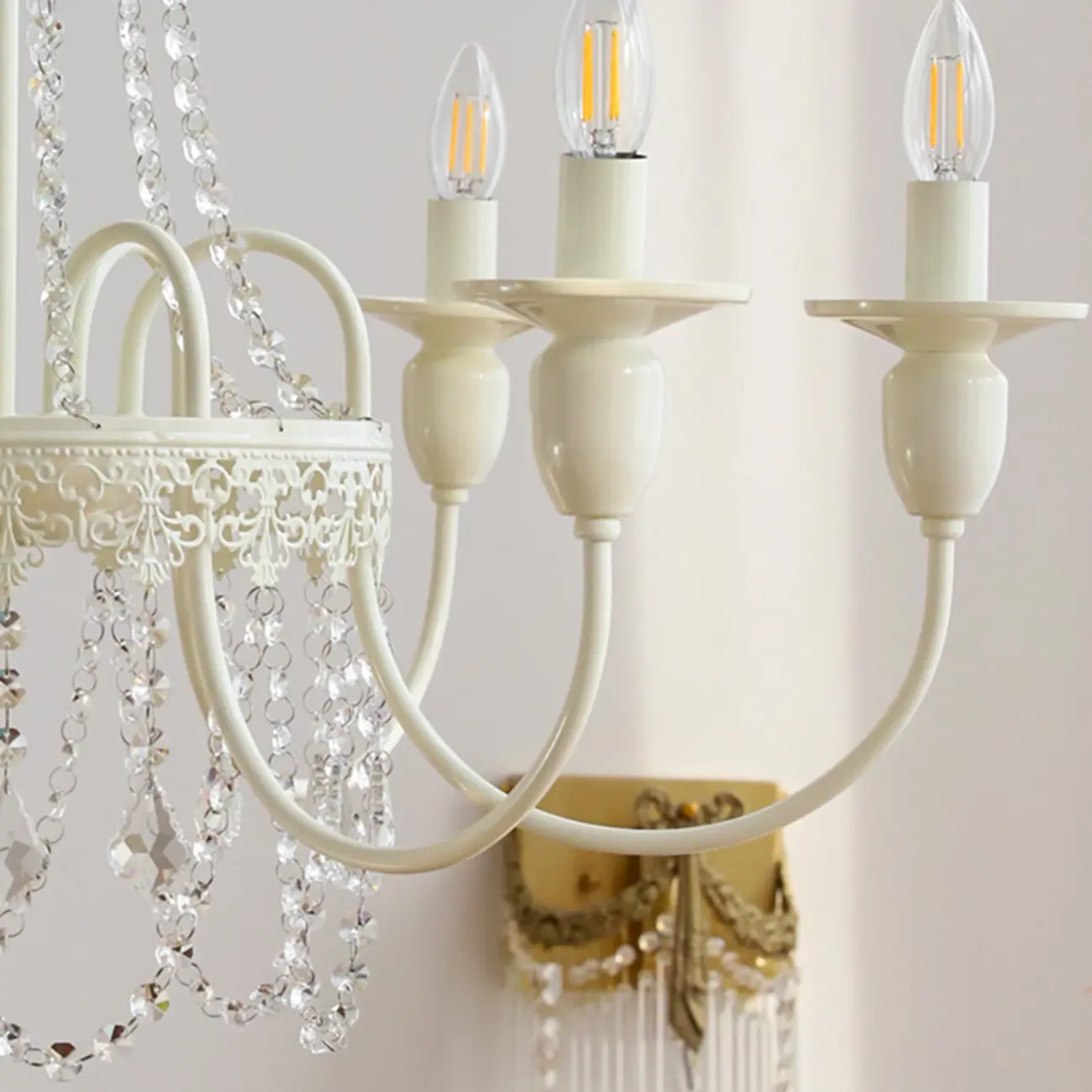 Adjustable White Geometric Chandelier with Crystal Pendant Image - 3 | homeyfad