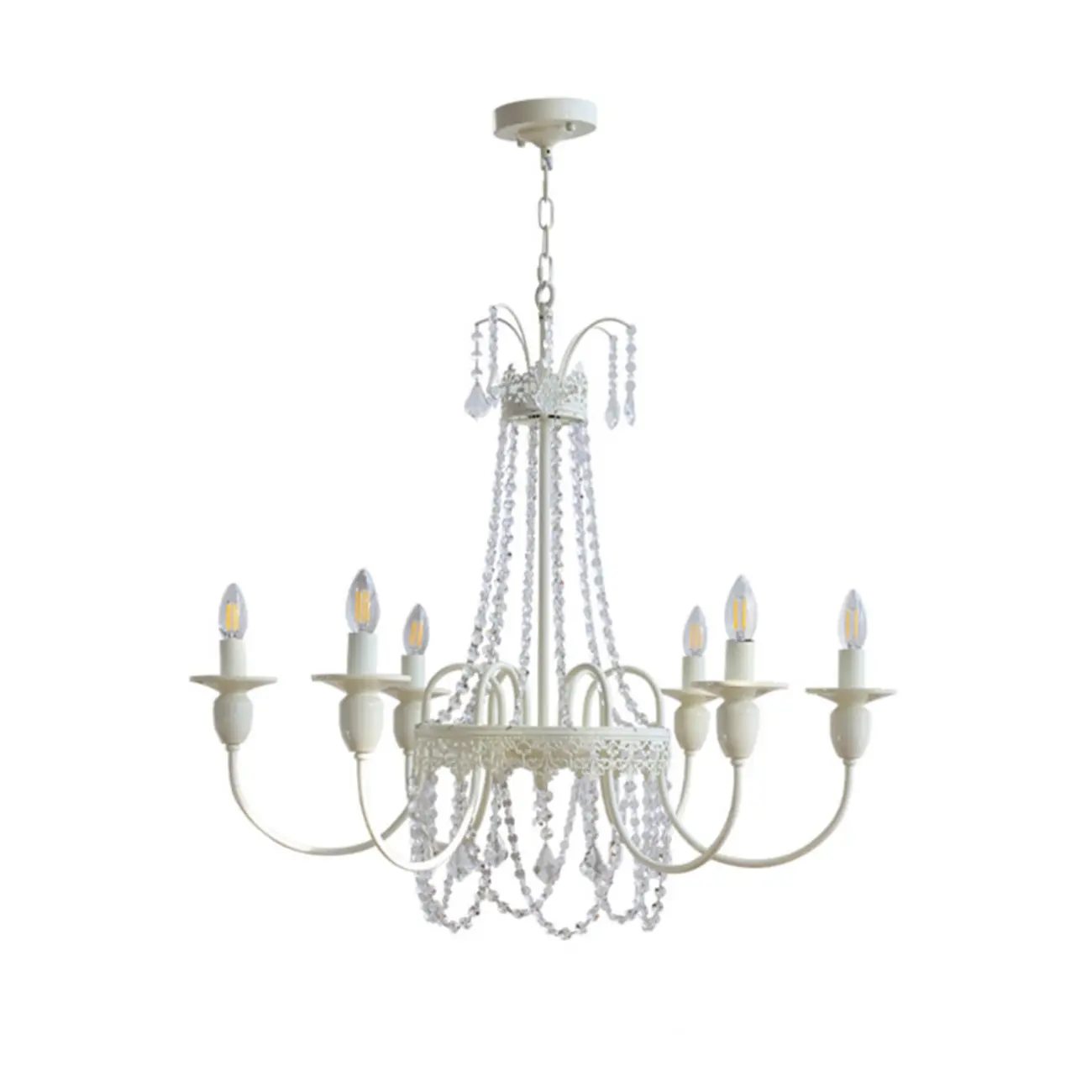 Adjustable White Geometric Chandelier with Crystal Pendant Image - 5 | homeyfad