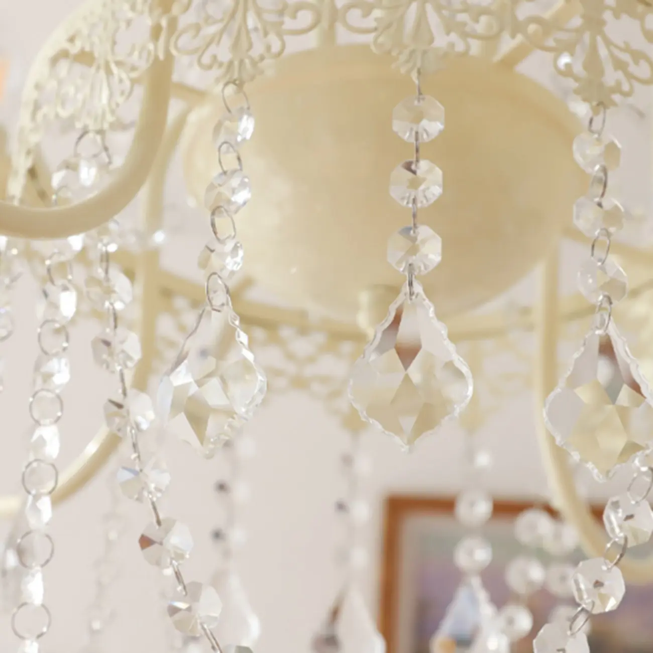 Adjustable White Geometric Chandelier with Crystal Pendant Image - 8 | homeyfad