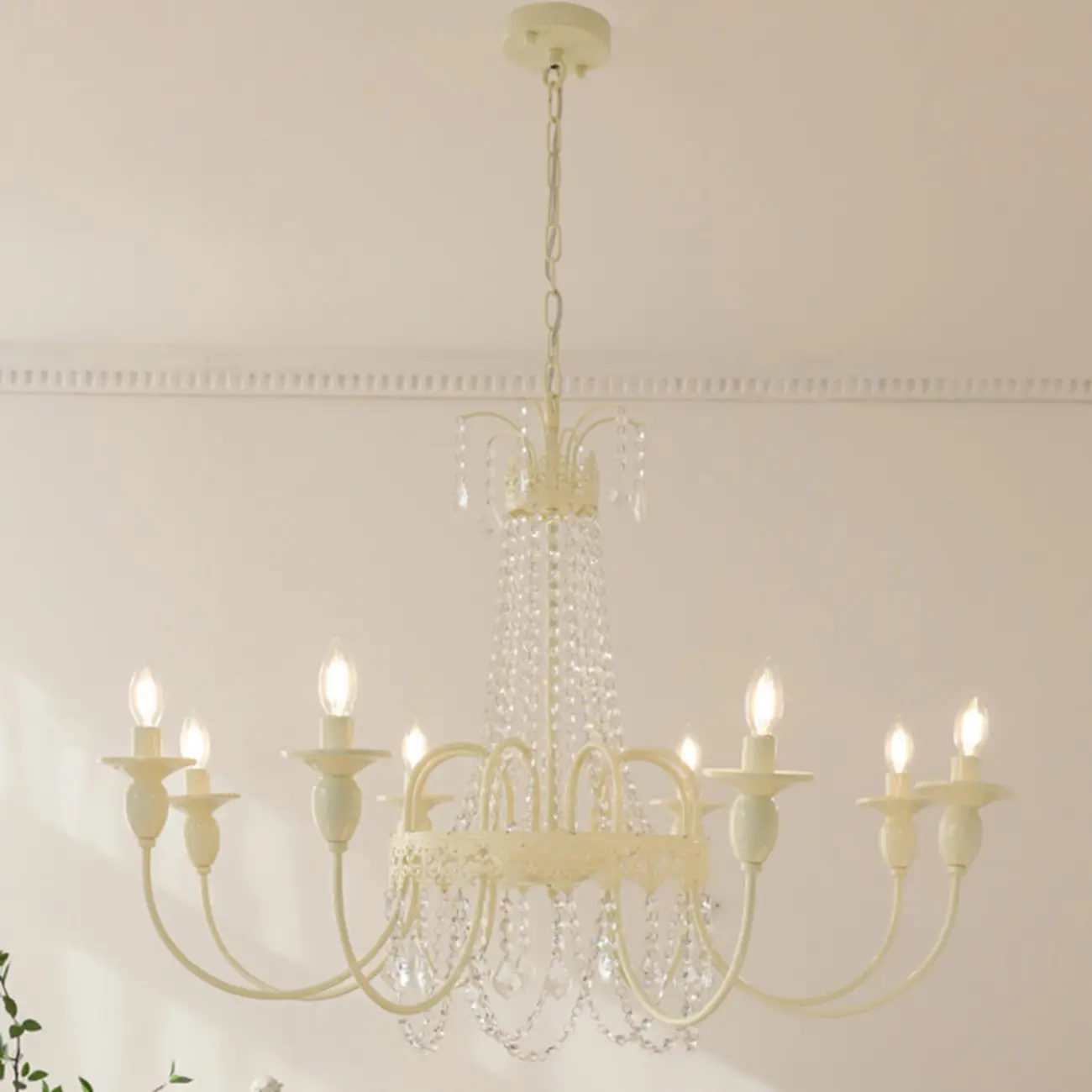 Adjustable White Geometric Chandelier with Crystal Pendant Image - 10 | homeyfad