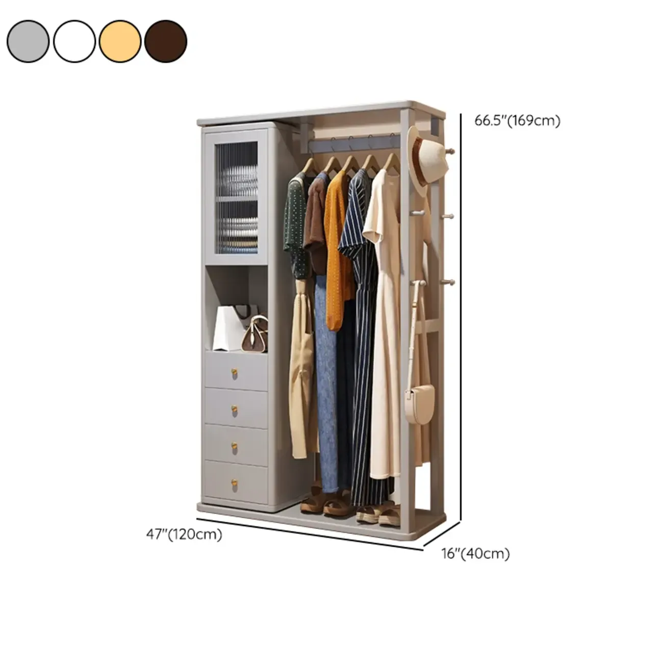 Modern Freestanding Hall Tree with Drawers and Cabinet #size