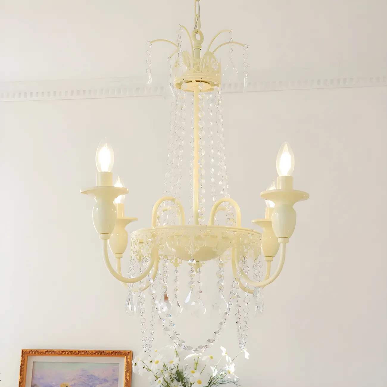 Adjustable White Geometric Chandelier with Crystal Pendant Image - 11 | homeyfad