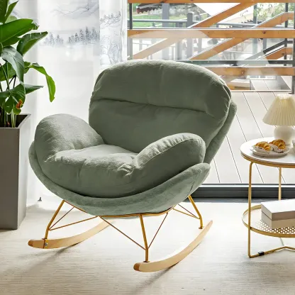 Modern Velvet Upholstered Rocking Chair with Wood Legs Image - 9