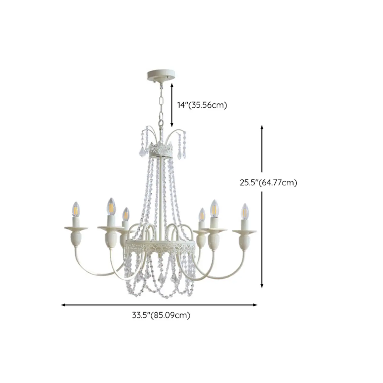 Adjustable White Geometric Chandelier with Crystal Pendant #size