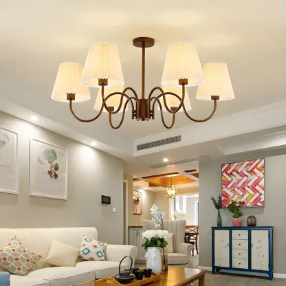 Adjustable Brown Chandelier with Fabric Lampshade Image - 1