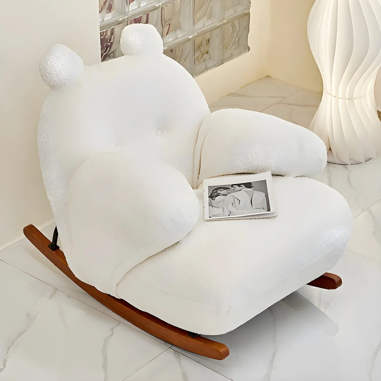 Cute Upholstered White Rocking Chair with Ottoman for Indoor Image - 2 | homeyfad