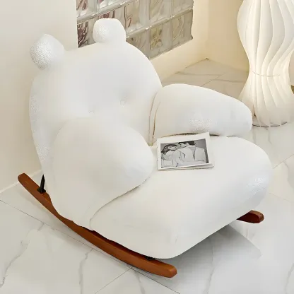 Cute Upholstered White Rocking Chair with Ottoman for Indoor Image - 2